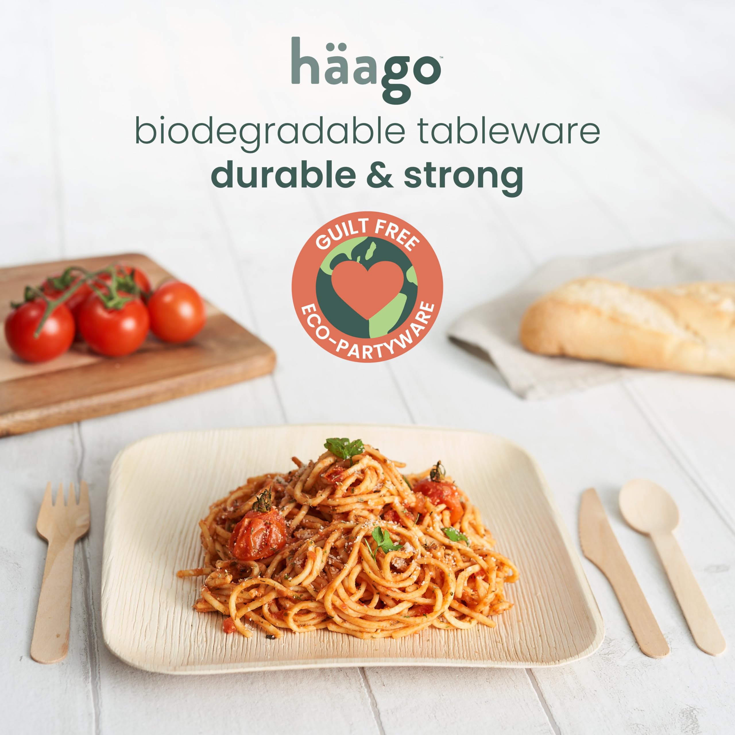 HAAGO 80-Pack 9" Square Palm Leaf Disposable Plates & Cutlery Set for 20 Guests – Compostable Alternative to Paper, Disposable Plastic & Bamboo Plates