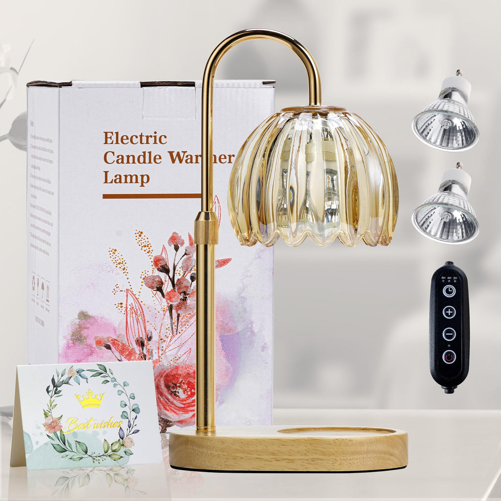 Heymirro Candle Warmer Lamp with Timer Dimmer Adjustable Height, Wax Warmer Lamp for Jar Candles with 2 Bulbs, for Home Decor, Mother's Day, Christmas Gifts for Women