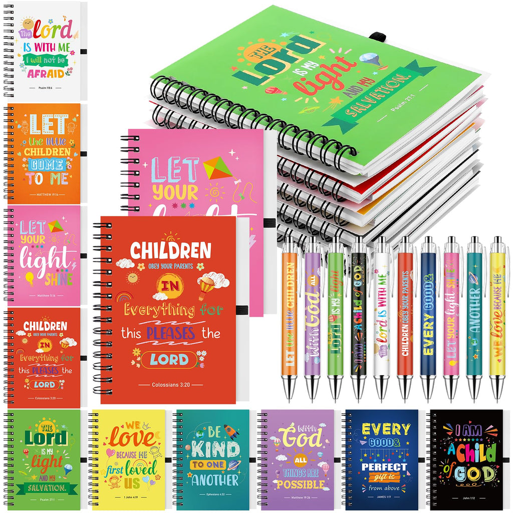 GANGBARU 20 Pcs Christian Gifts Bulk for Kids Bible Verse Spiral Notebook Inspirational Ballpoint Pens Prayer Journals Religious Party Favor for Women Church Office School Supplies