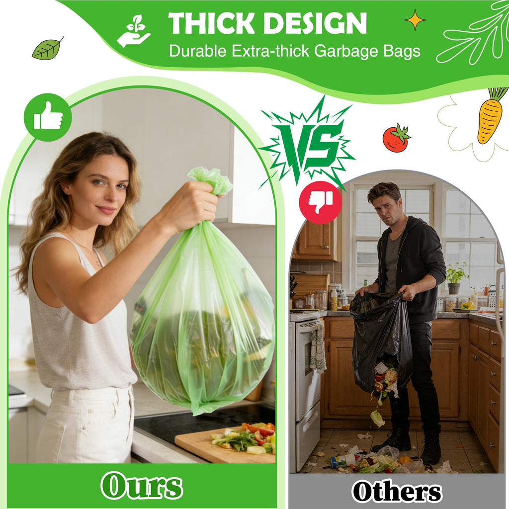 4-6 Gallon Biodegradable Garbage Bags - Thicken Bathroom Small Compost Bags with Tear & Leak Resistant, Unscented Wastebasket Liners Recycling Trash Bags for Kitchen,Bathroom,Office, Home, 200 Counts