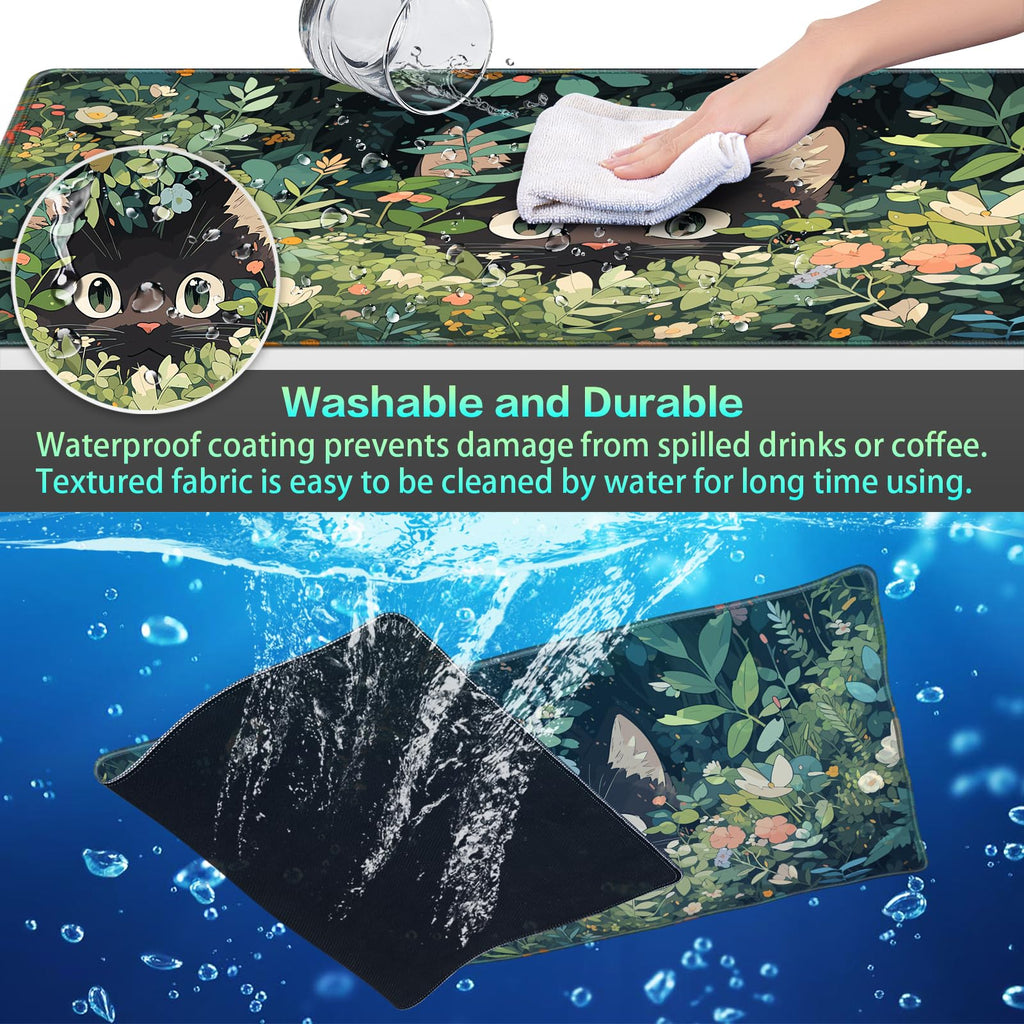 Anime Mouse pad, Canjoy 31.5x15.7inch Black Cats Kawaii Cute Mouse MatLarge Big Computer Keyboard Desk Pad with Non-Slip Rubber Base