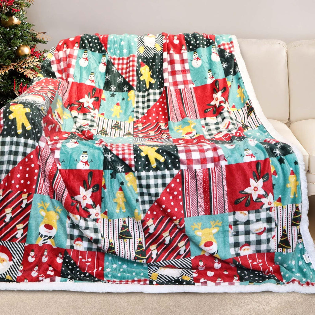 Gogreen Christmas Sherpa Fleece Throw Blanket for Couch Bed Sofa Adults -Soft and Warm Blanket for Winter, Thick and Fuzzy Throw Blanket (Classica Cartoon Plaid)