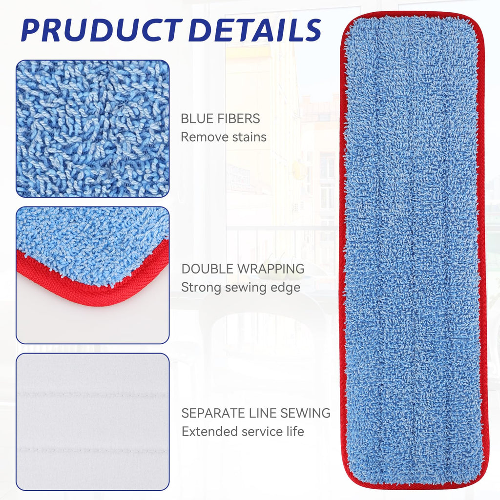 BeiLan Microfiber Mop Pads - 10 Pack Reusable Wet & Dry Cleaning Refills for 18" & 17" Mops, Compatible with Rubbermaid Commercial & Any Microfiber Flat Mop System, Safe on All Floor Types