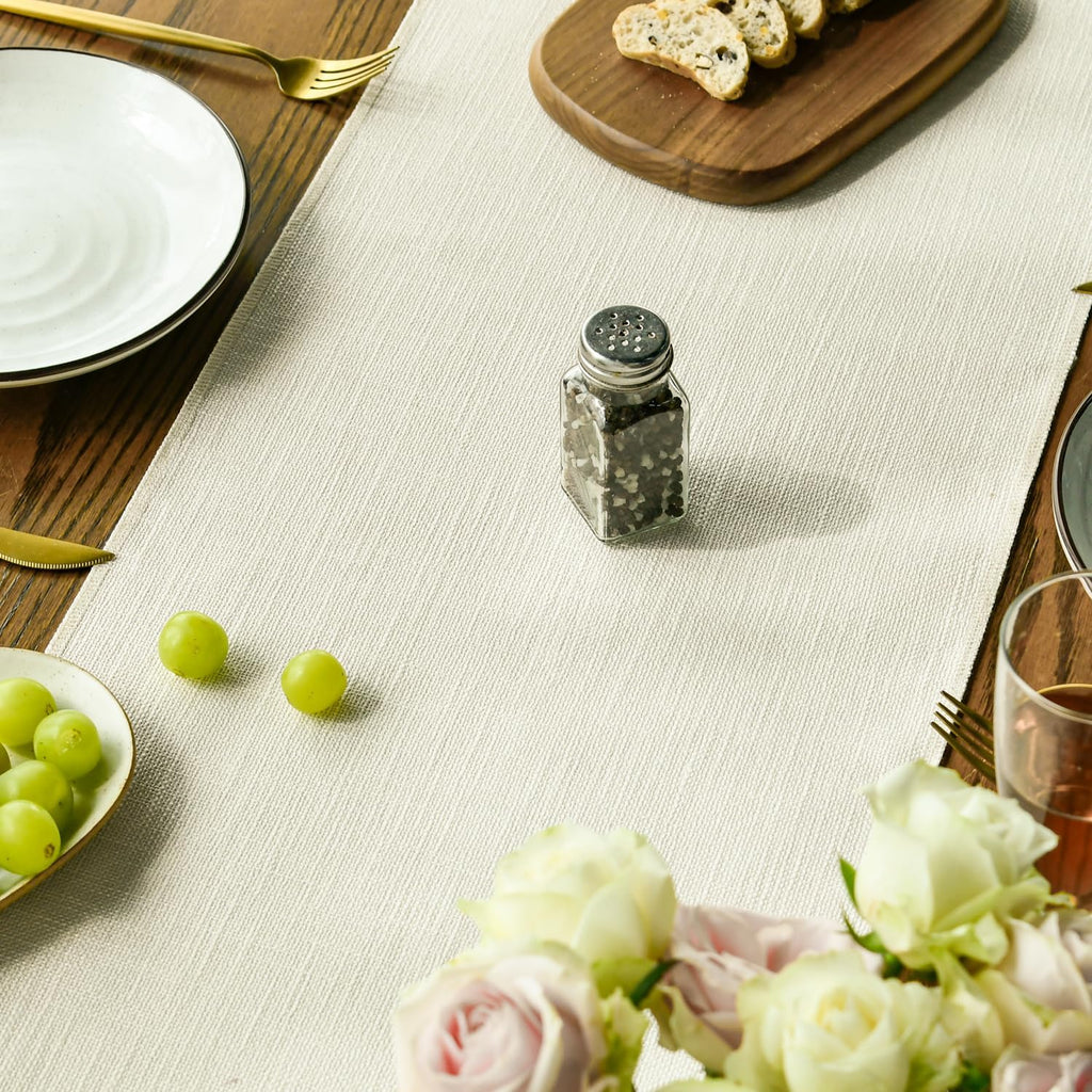 Artoid Mode Beige Tassel Table Runner, Boho Linen Blend Rustic Farmhouse Style Kitchen Table Decoration Holiday Wedding Party Dinning Decor 13x90 Inch