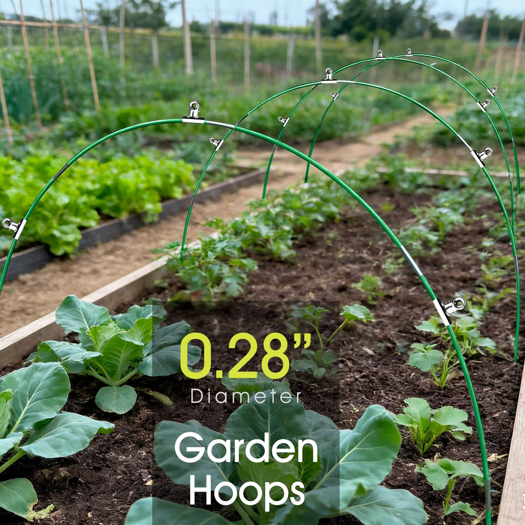 RIFNY 24 PCS Garden Hoops for Raised Beds, Greenhouse Hoops Kit Long Grow Tunnel for Row Cover, Rust-Free Fiberglass Garden Support Poles for Insect Mesh Netting Freeze Plant Cover (Green)