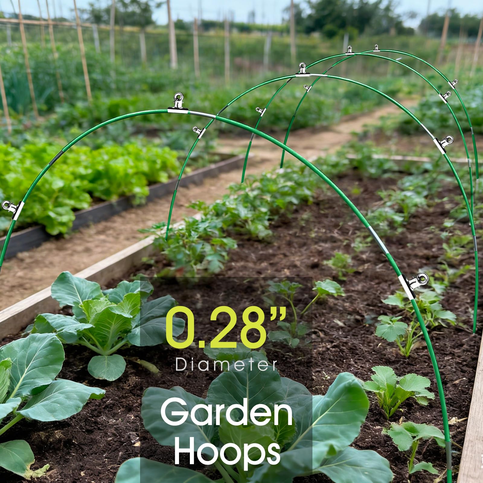 RIFNY 24 PCS Garden Hoops for Raised Beds, Greenhouse Hoops Kit Long Grow Tunnel for Row Cover, Rust-Free Fiberglass Garden Support Poles for Insect Mesh Netting Freeze Plant Cover (Green)