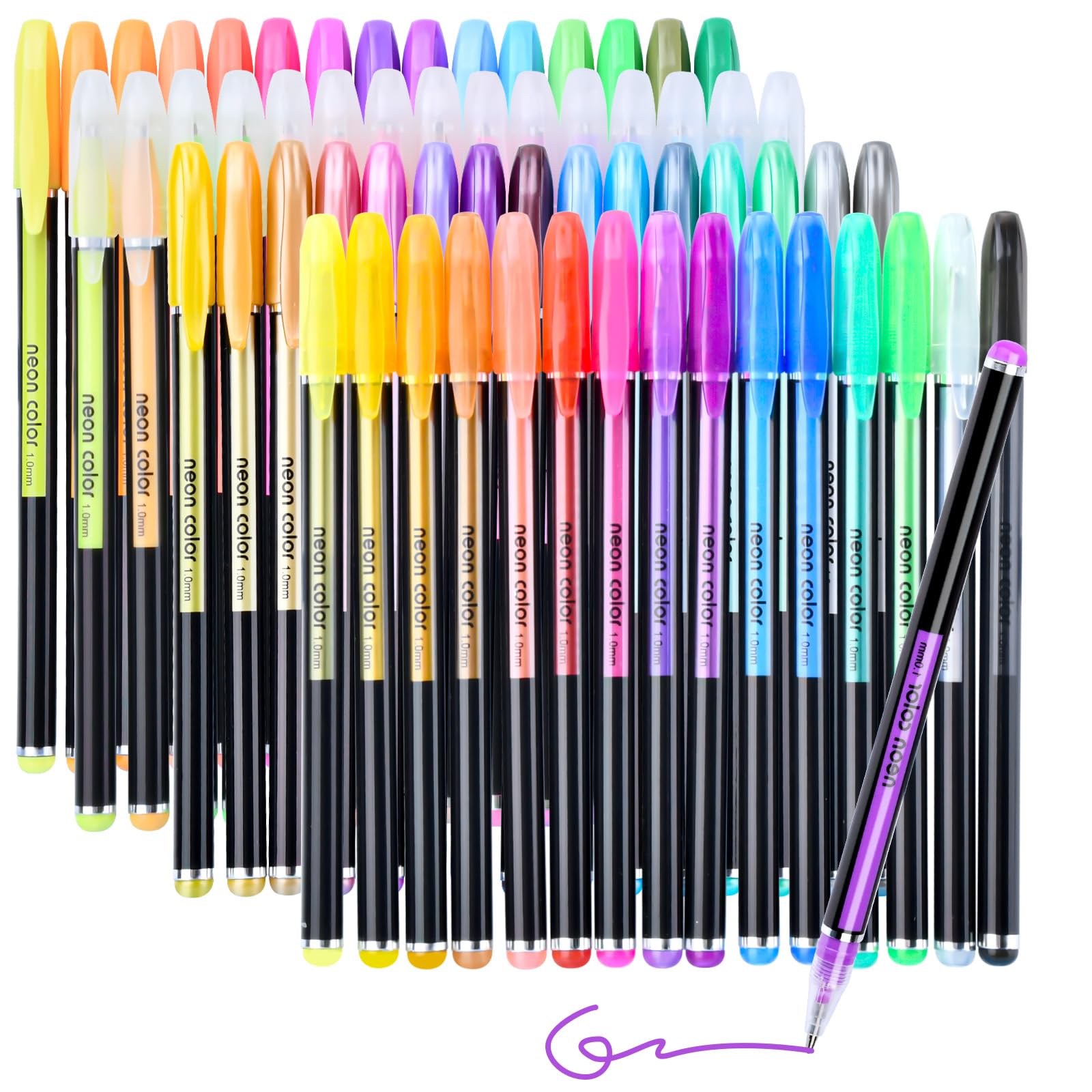 BQUKKIMAG 60Pack Glitter Gel Pens Set, Vibrant Metallic and Shimmer Gel Pens for Artists, No-Skip Ink Fine Tip Pens for Sketching, Painting, Adult Coloring