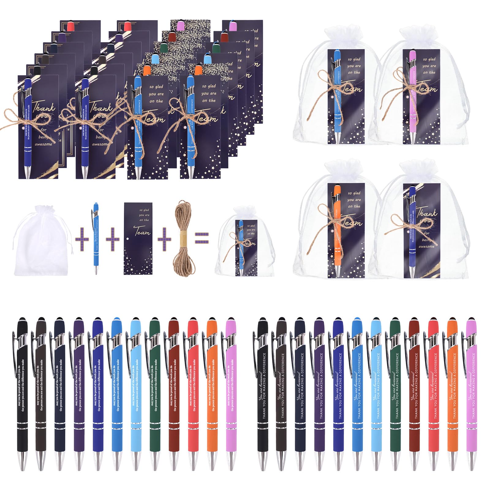 FAMALL 24 Sets Motivational Thank You Gifts Pens Employee Appreciation Gifts Teacher Gifts Pen Set Bulk Small Gifts for Women Teacher Staff Coworker Employee Office Worker Team Nurse Christmas Gifts