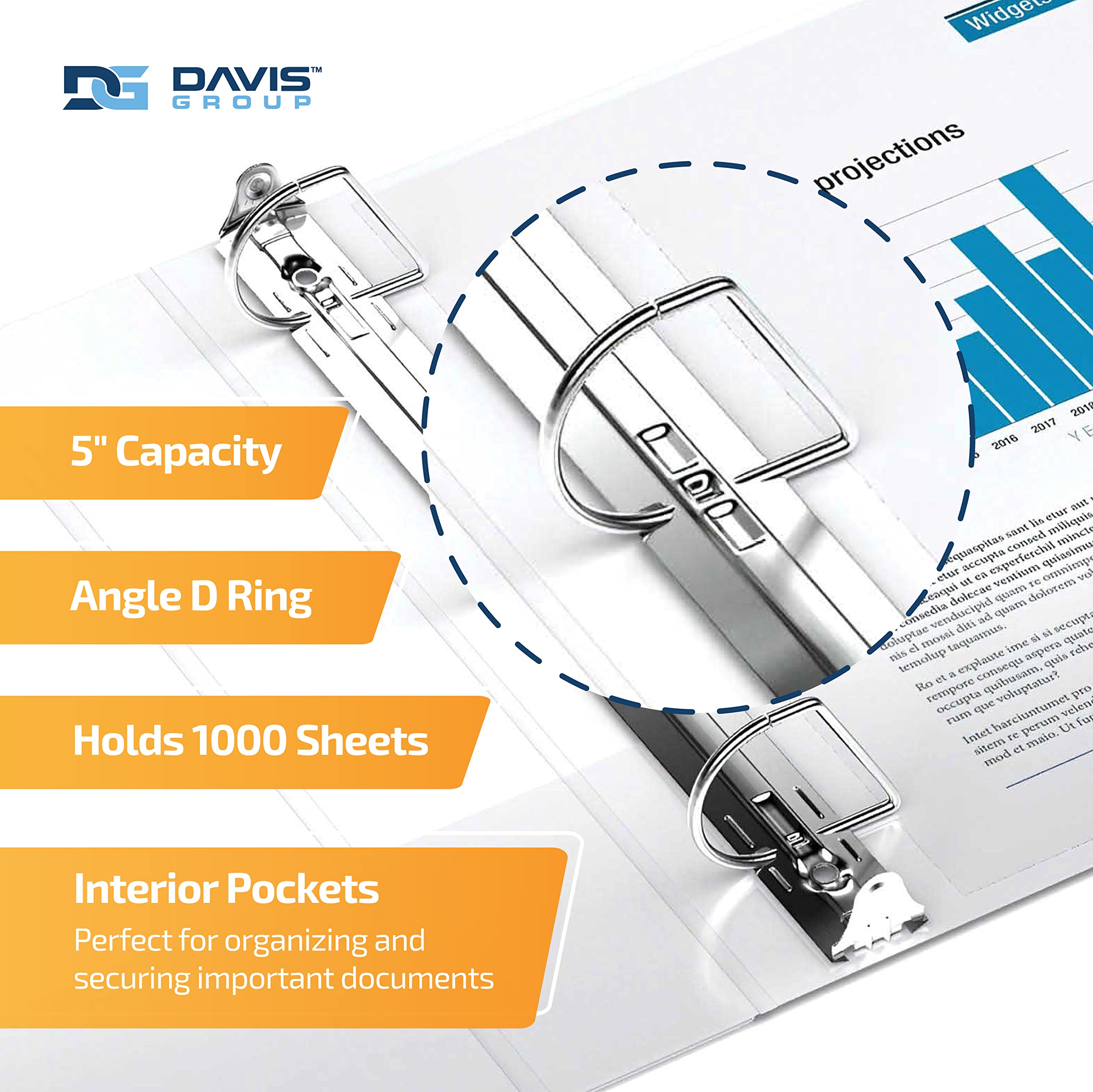 QuickFit Heavy-Duty 3-Ring File Binder, Locking D-Ring, View Binder, 5 Inch, White