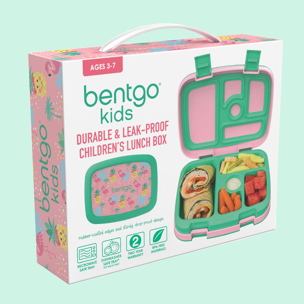 Bentgo Kids Prints Leak-Proof, 5-Compartment Bento-Style Kids Lunch Box - Ideal Portion Sizes for Ages 3 to 7 - BPA-Free, Dishwasher Safe, Food-Safe Materials (Tropical)