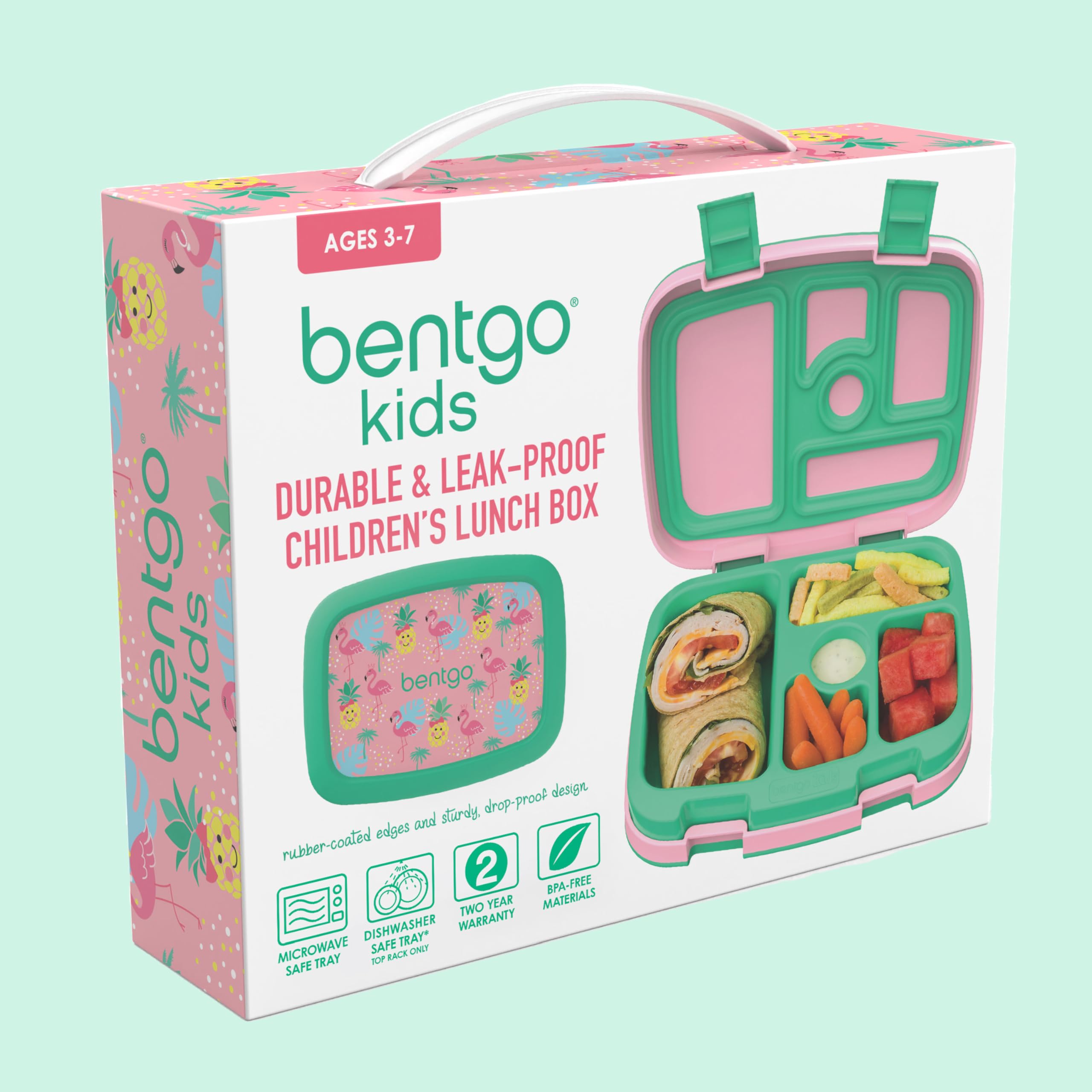 Bentgo Kids Prints Leak-Proof, 5-Compartment Bento-Style Kids Lunch Box - Ideal Portion Sizes for Ages 3 to 7 - BPA-Free, Dishwasher Safe, Food-Safe Materials (Tropical)