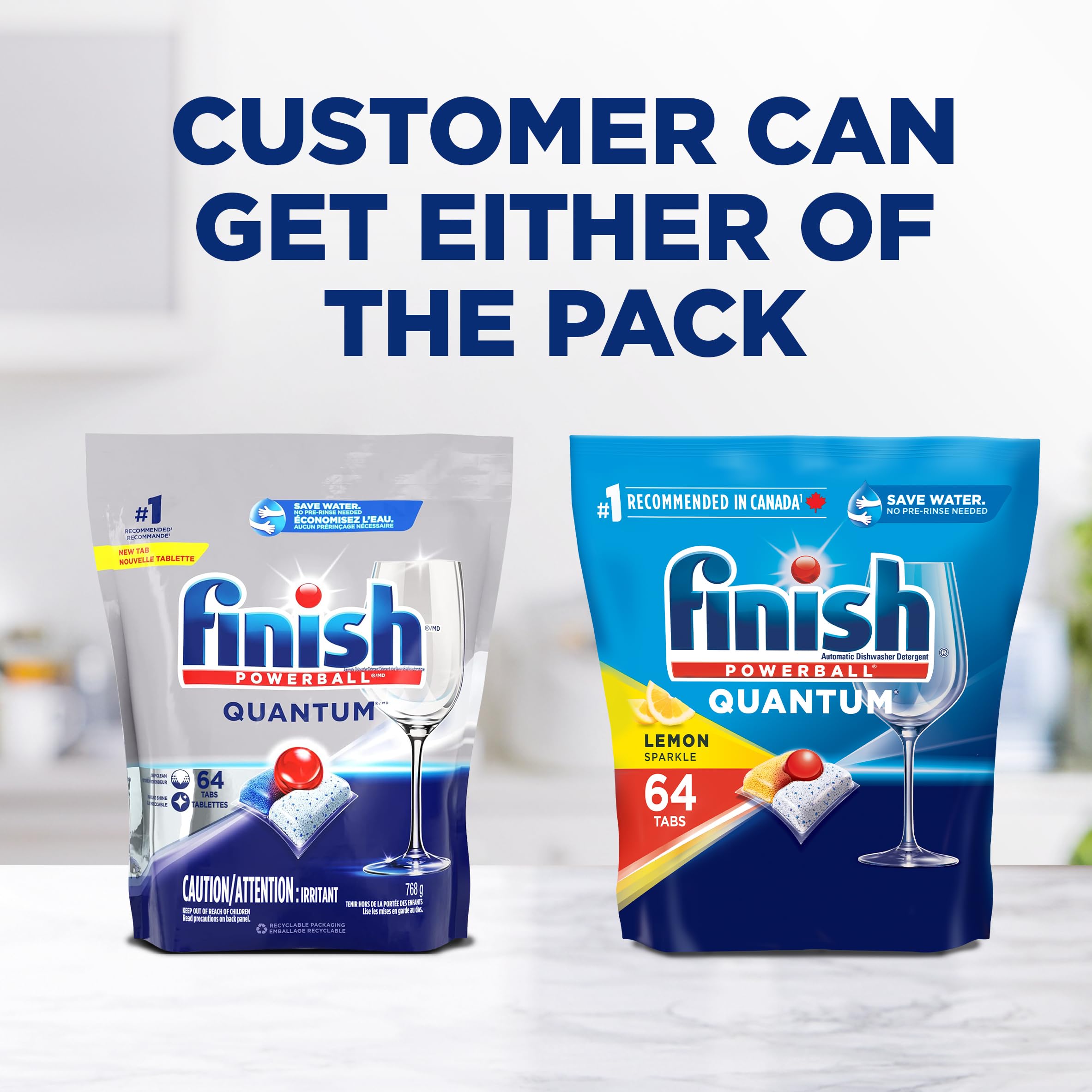 Finish Power Ball Quantum Dishwasher Detergent Pods, No pre sinse needed, For Deep clean & sparkling shine, Lemon Sparkle, 64 Tabs