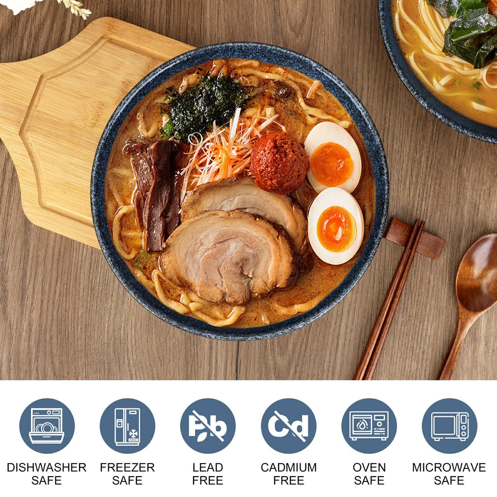 Ceramic Ramen Bowl Set of 2,35.5oz Japanese Ramen Bowls Soup Bowls Set with Spoon and Chopsticks and Chopstick Holders for Udon Soba Pho Asian Noodles (Blue-Grey)