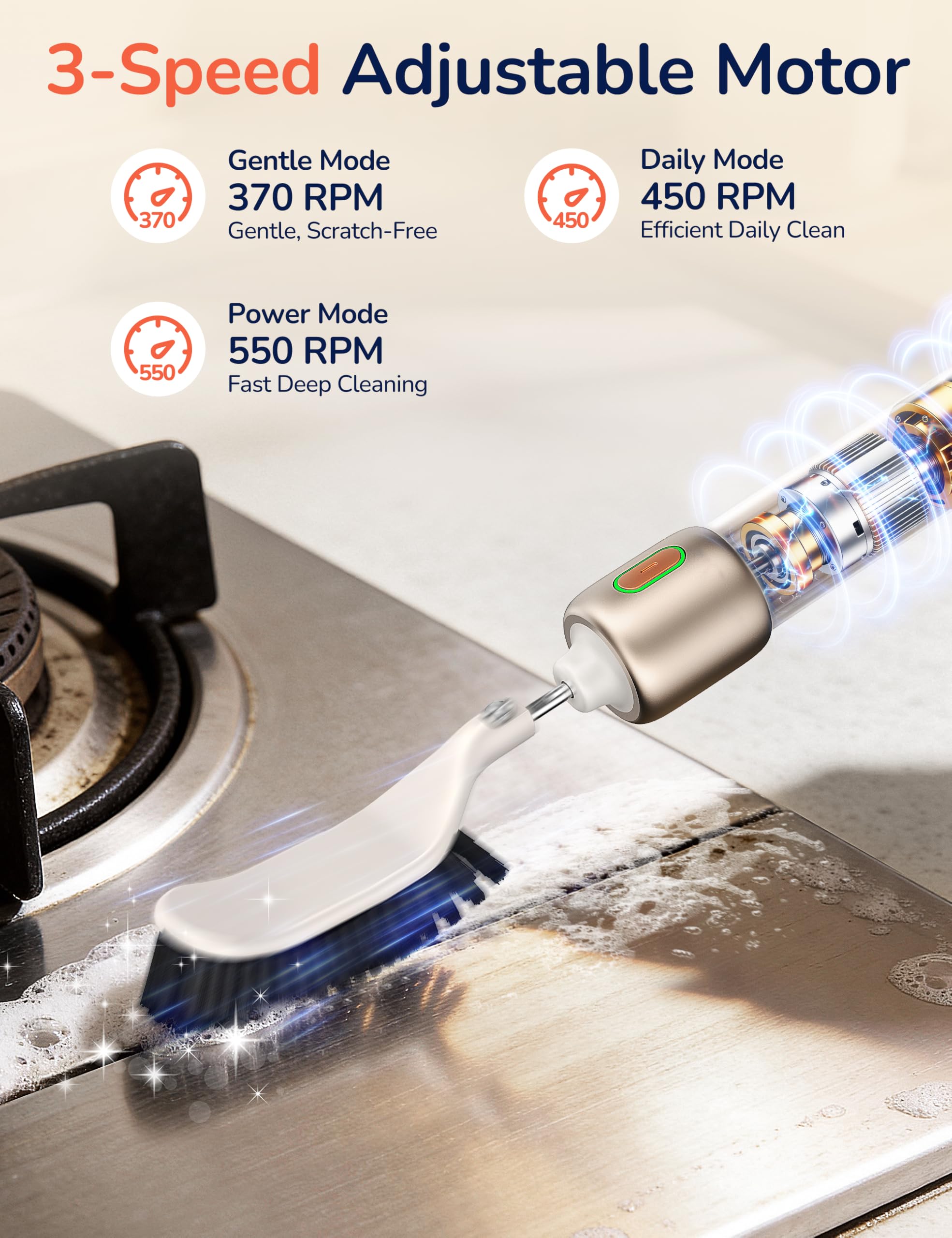 Electric Cleaning Brush for Multi-Surface Deep Clean - 3-Speed Adjustable, Waterproof & Rechargeable with 2 Brush Heads for Grout, Tile, Bathroom, Kitchen, Car, and Pet Supplies