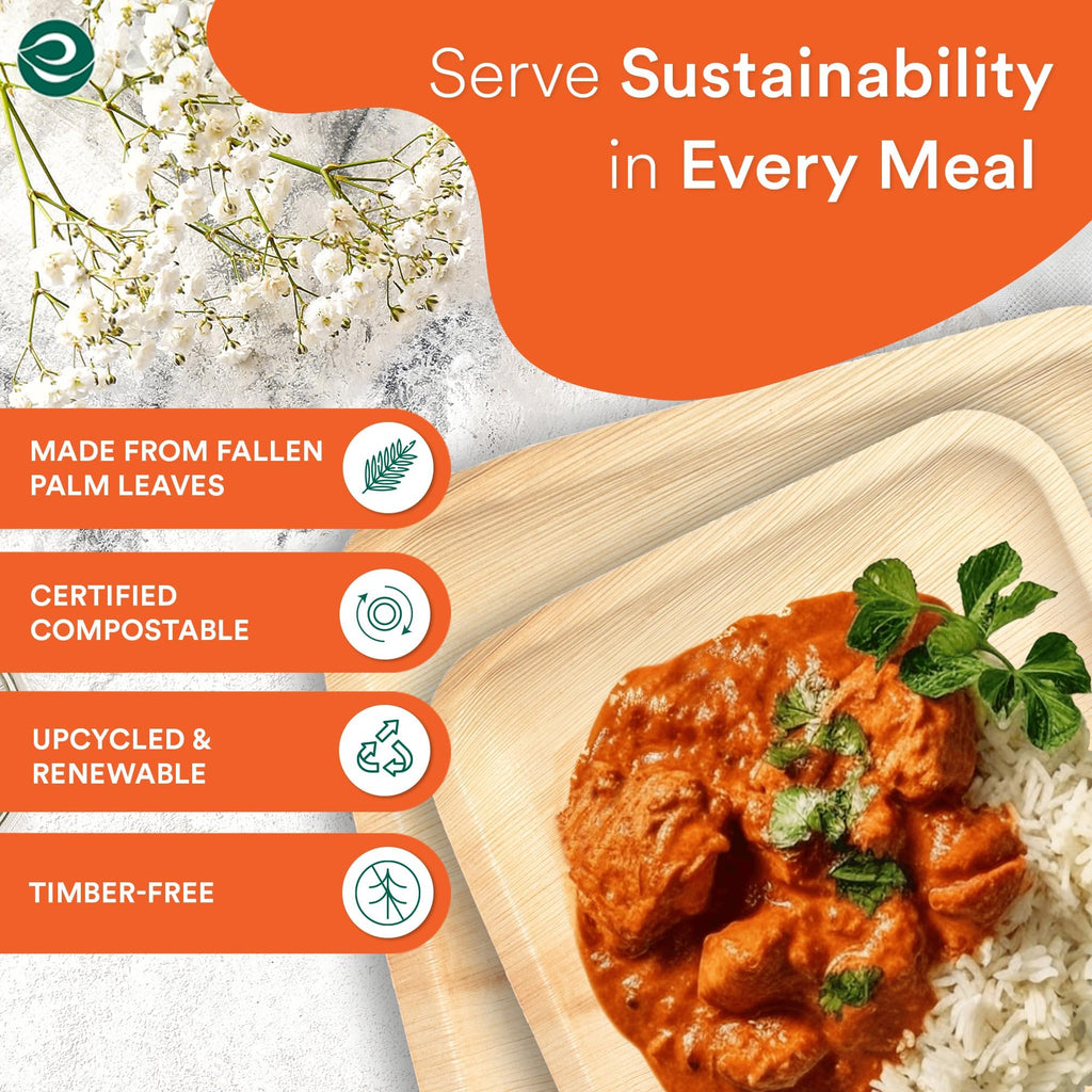 ECO SOUL 100% Compostable 10 Inch & 7 Inch Palm Leaf Plates [50-Pack] I Premium Disposable Plates Set I Heavy Duty Eco-Friendly Bamboo Plates Like I Biodegradable Party Plates Pack