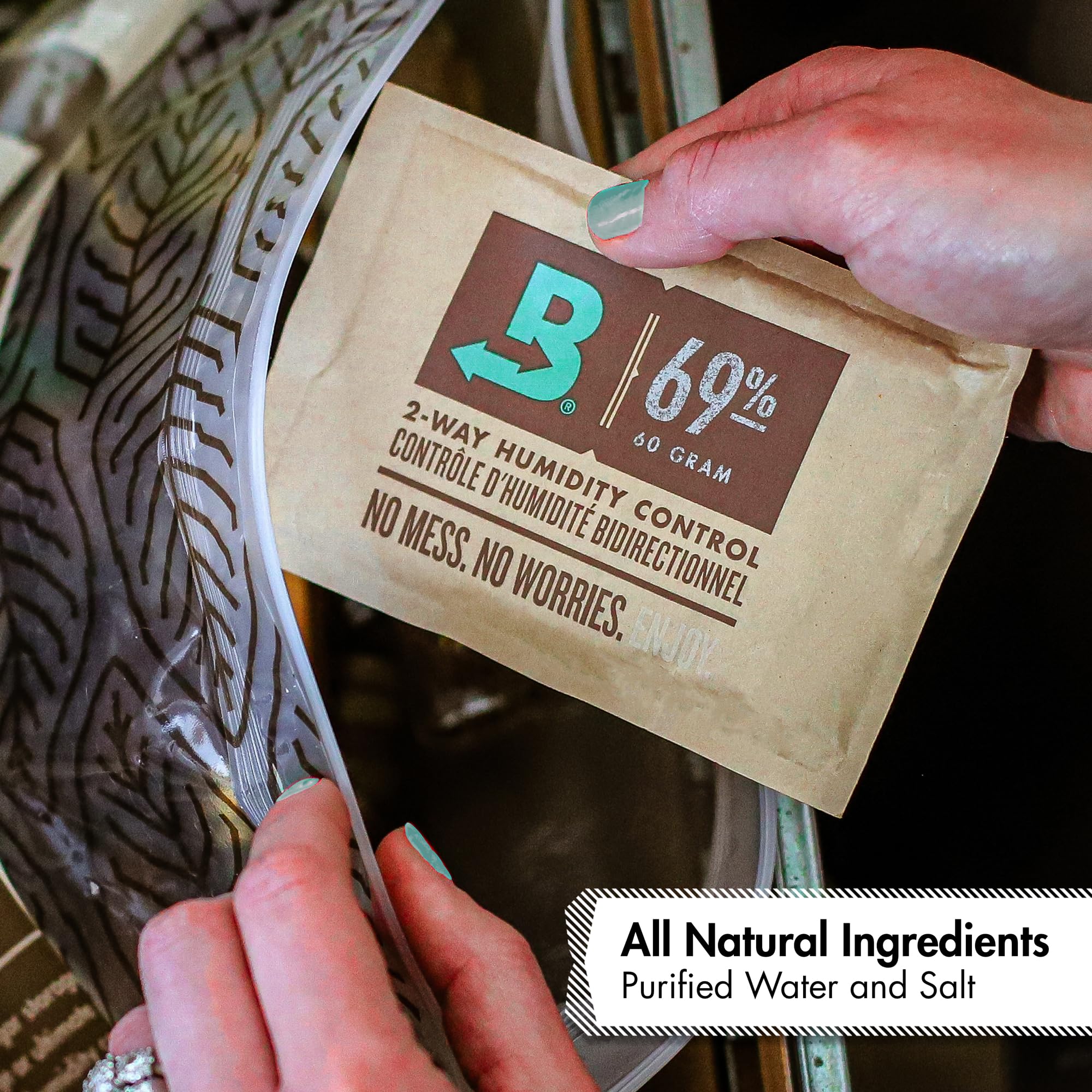 Boveda 69% Two-Way Humidity Control Packs For Plastic and Wood Containers Size 60 – 4 Pack – Moisture Absorbers – Humidifier Packs – Hydration Packets in Resealable Bag
