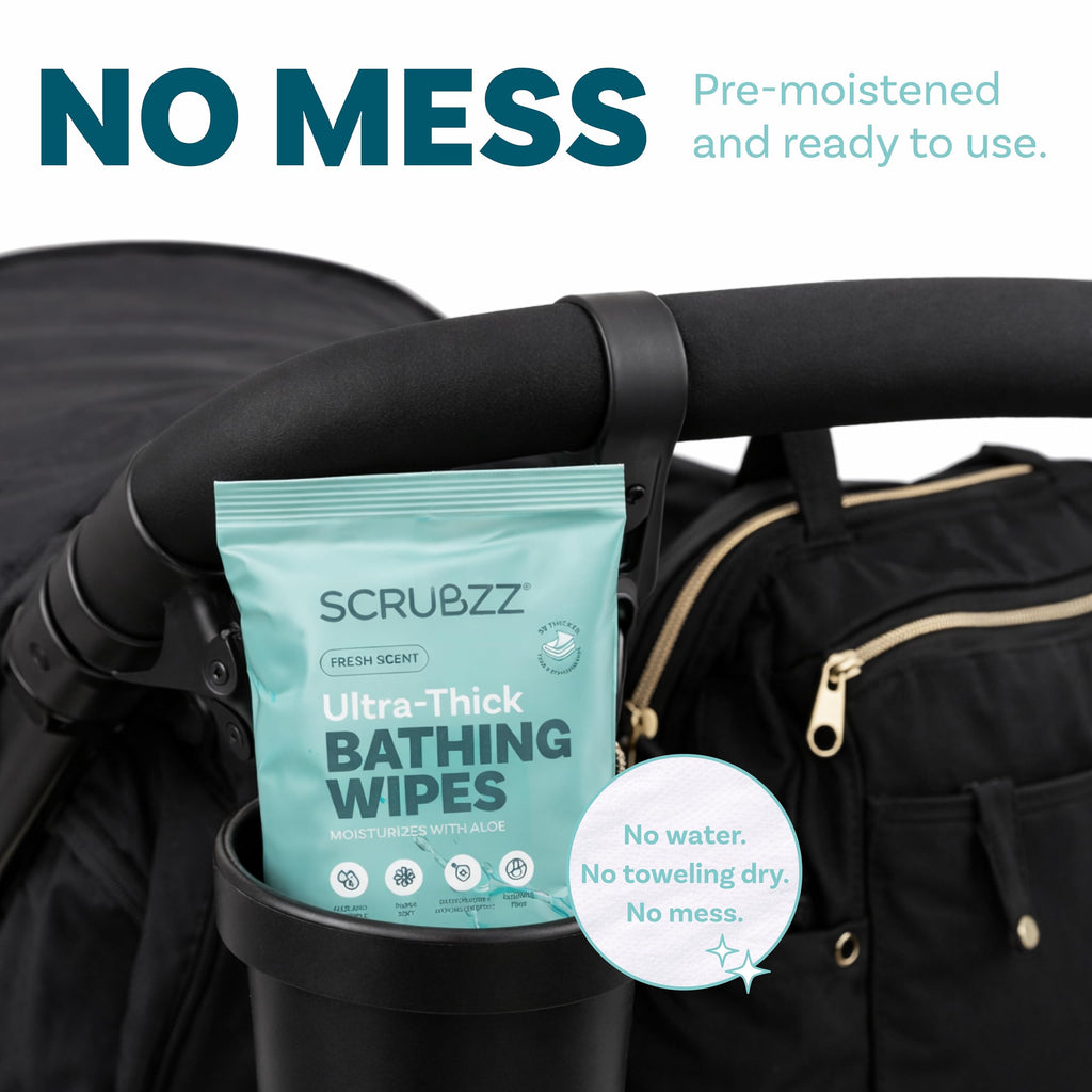 Extra Large Bath Wipes for Adults Bathing No Rinse - 40 Disposable Body Cleansing Cloths for Men, Women & Elderly - Great for Gym, Camping, Post Surgery - Fresh Scent