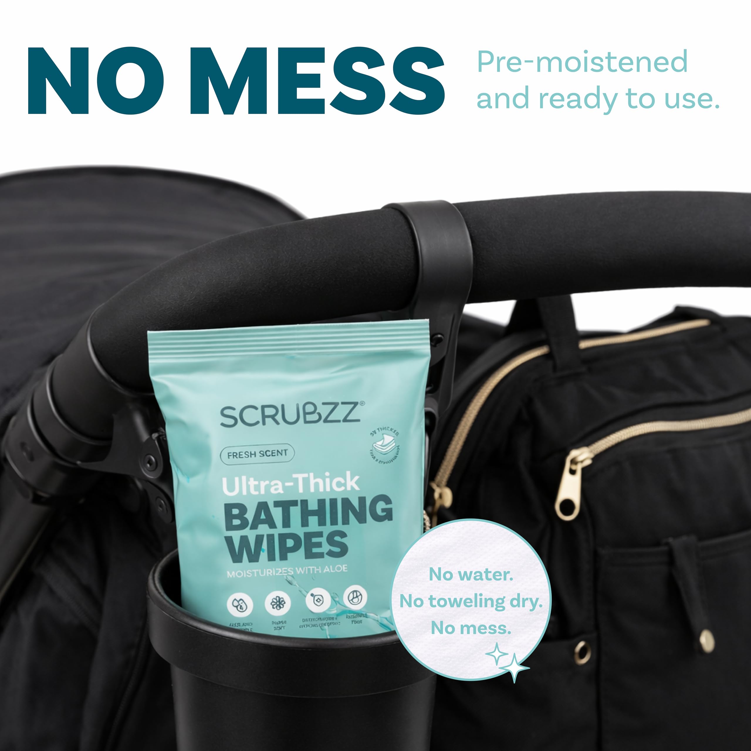Extra Large Bath Wipes for Adults Bathing No Rinse - 40 Disposable Body Cleansing Cloths for Men, Women & Elderly - Great for Gym, Camping, Post Surgery - Fresh Scent