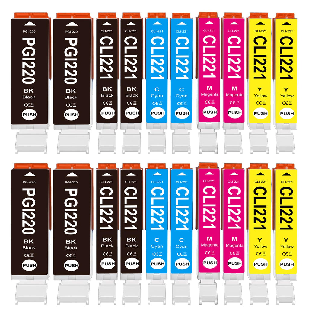 Compatible PGI-220 CLI-221 Ink Cartridge Replacement for Canon Pixma MX870 MP560 MP620 MX860 iP3600 iP4600 iP4700 MP990 MP980 MP640 (4 XL Black, 4 Black, 4 Cyan, 4 Magenta, 4 Yellow) 20 Pack