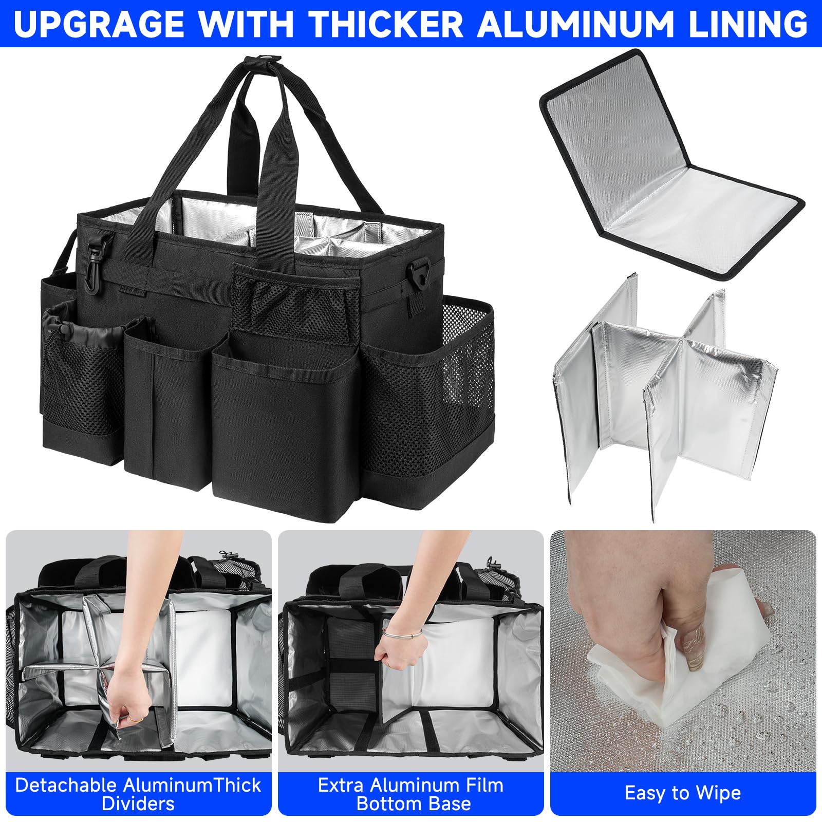 Jaffzora Cleaning Caddy Bag, Cleaning Supplies Organizer for Housekeepers, Housekeeping Caddy with Handle and Detachable Padded Cushion, Black