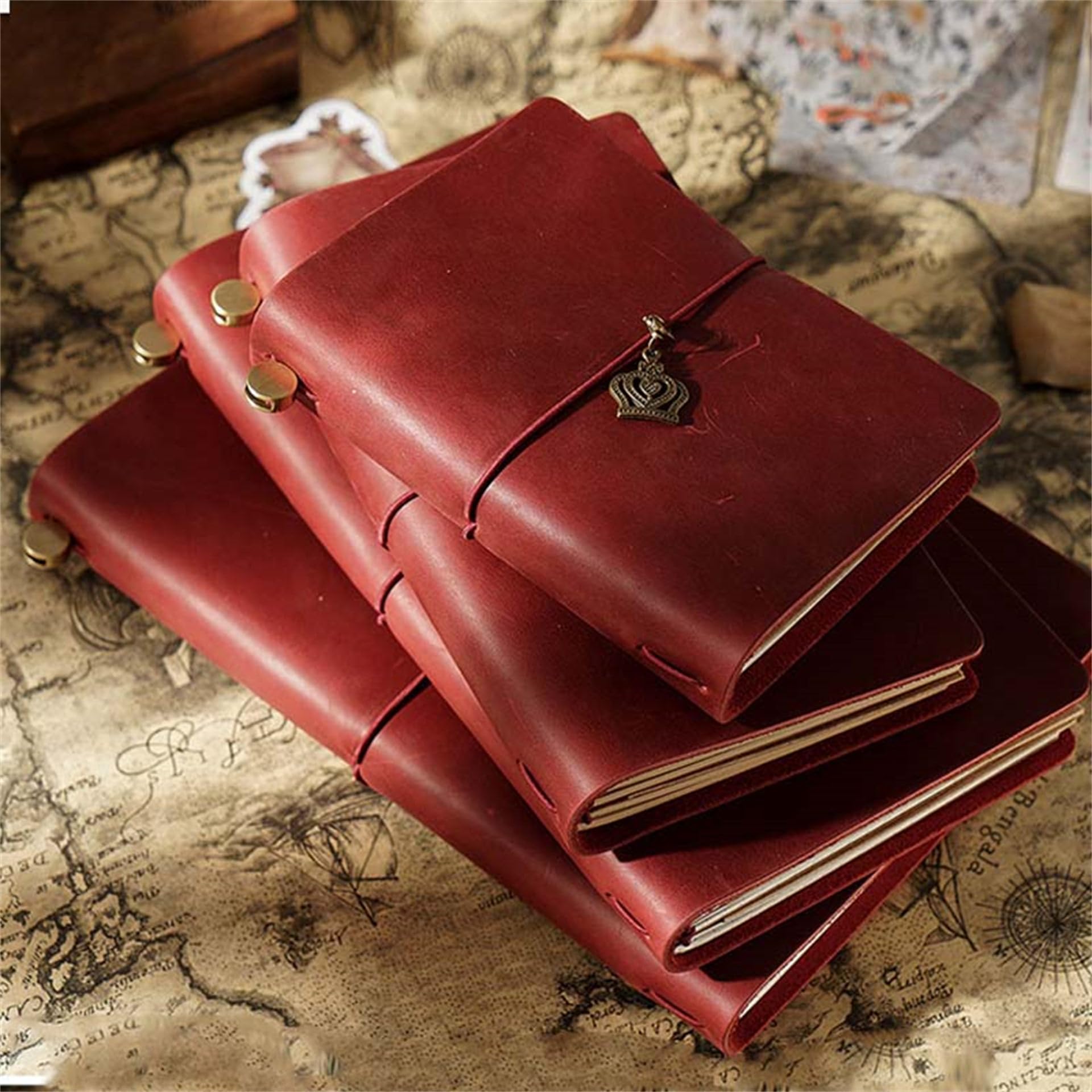AIGUONIU Genuine Leather TN Travel Notebook Protective Cover Journal Sketchbook Planner Agenda Diary Personal Organizers Noteboo (Red Passport)