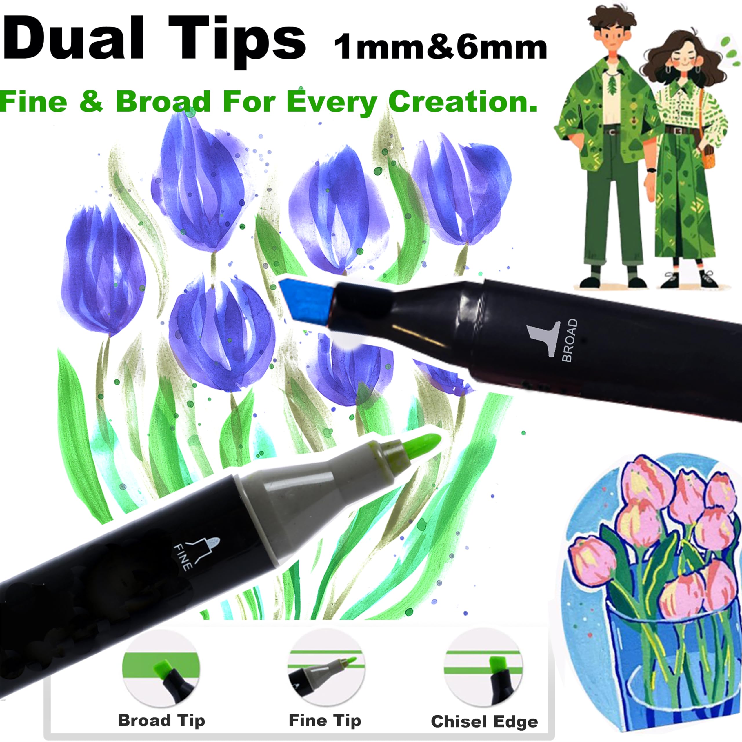 120-Color Alcohol Markers Set, No Bleed Dual Tip Art Markers for Adult Coloring with Chisel & Fine Tip for Coloring Books, Drawing & Sketching | 120 Marker Set with Case