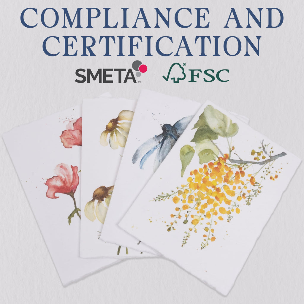 Wanderings Handmade Deckle Edge Blank Greeting Cards & Envelopes with Flower Art - Thick 300gsm paper– 20 Cards (5 Each of 4 Varieties) for Invitations, Thank Yous, Get Well and Birthday Cards –5x7"