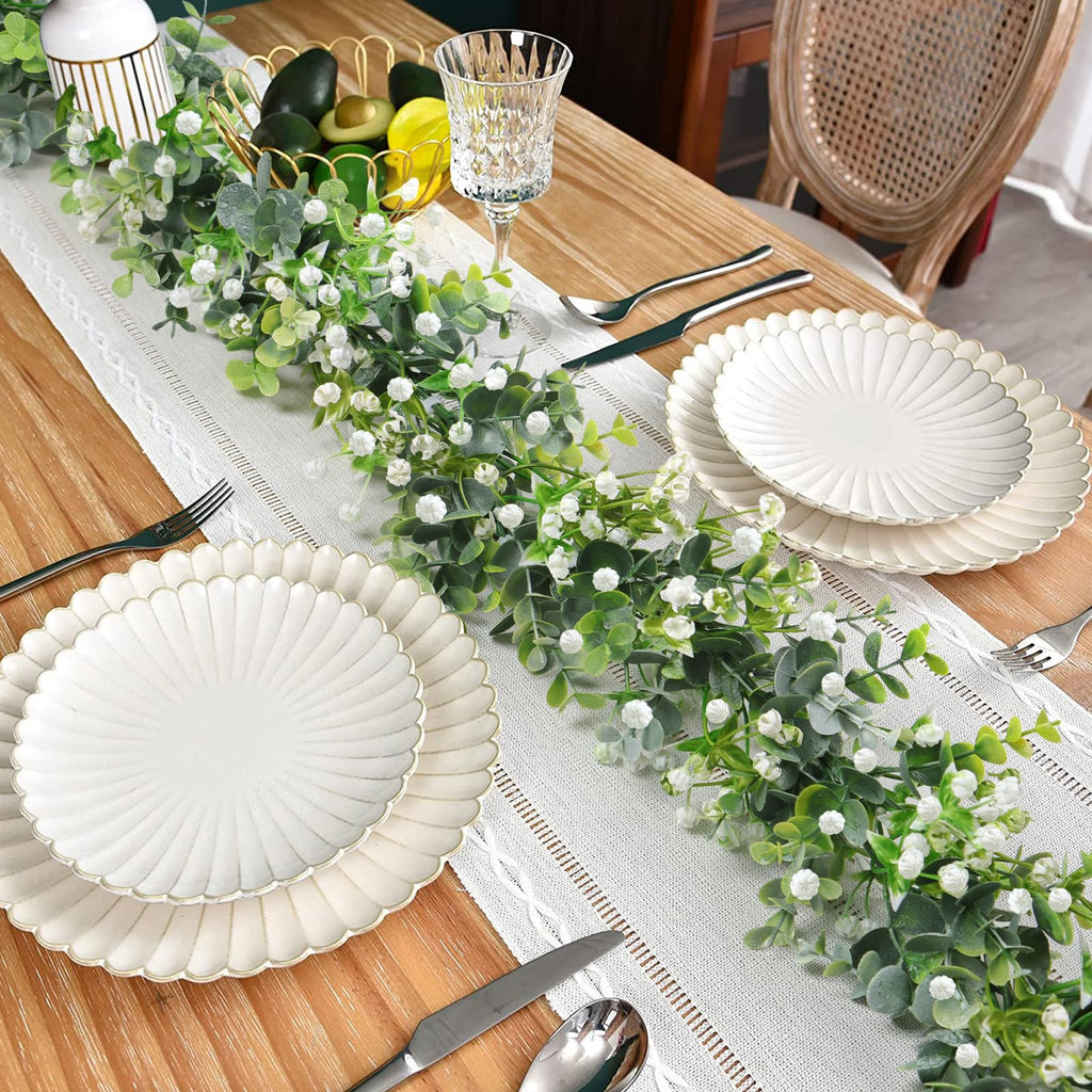 SOMYTING Artificial Eucalyptus Garland with White Flowers Artificial Greenery Garlands Fake Hanging Flower Garland Plant Artificial Vines for Wedding Backdrop Arch Wall Table Decor (4)
