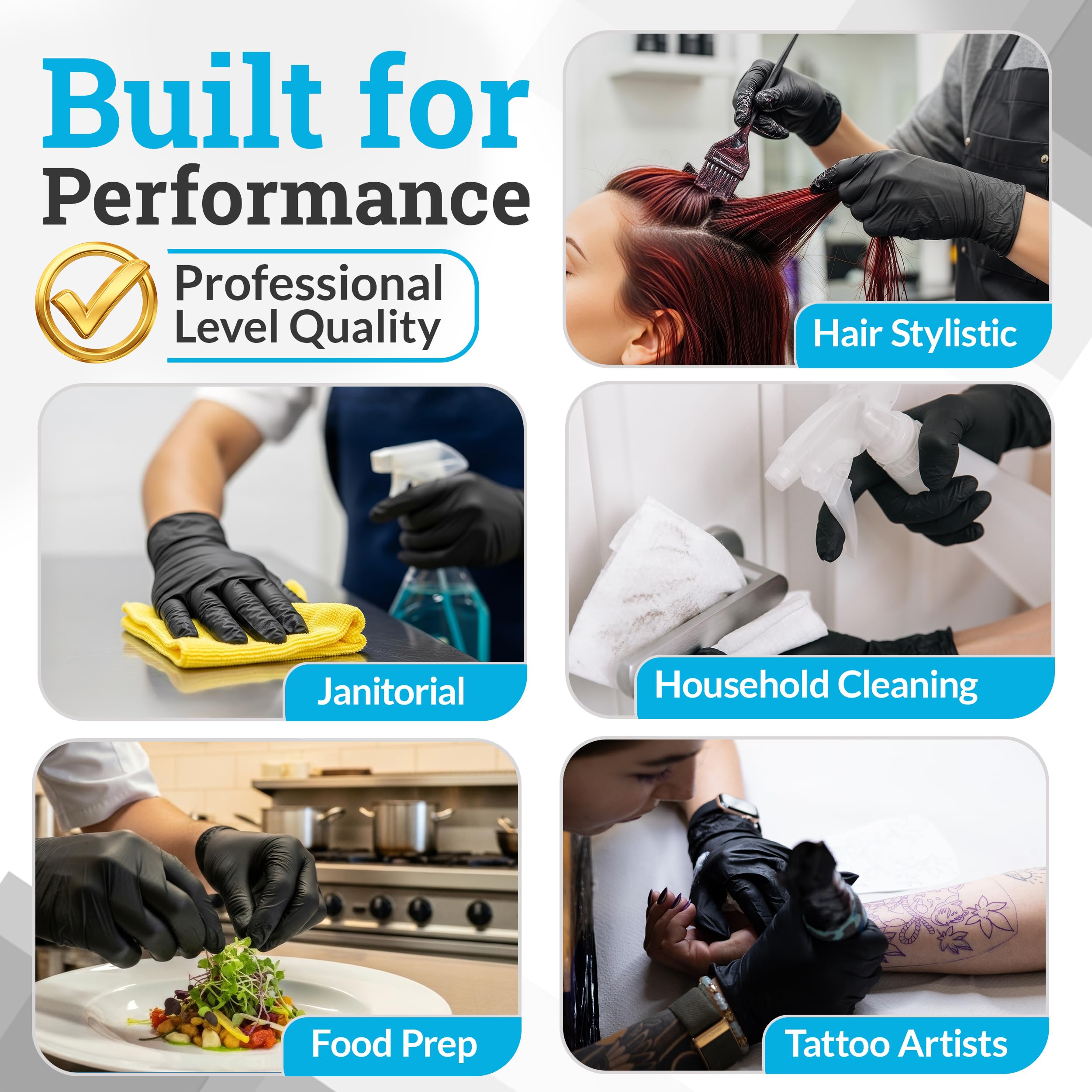 Black Nitrile Disposable Gloves Small, 200 Count - BBQ, Tattoo, Hair Dye, Cooking, Mechanic Gloves - Powder and Latex Free Gloves