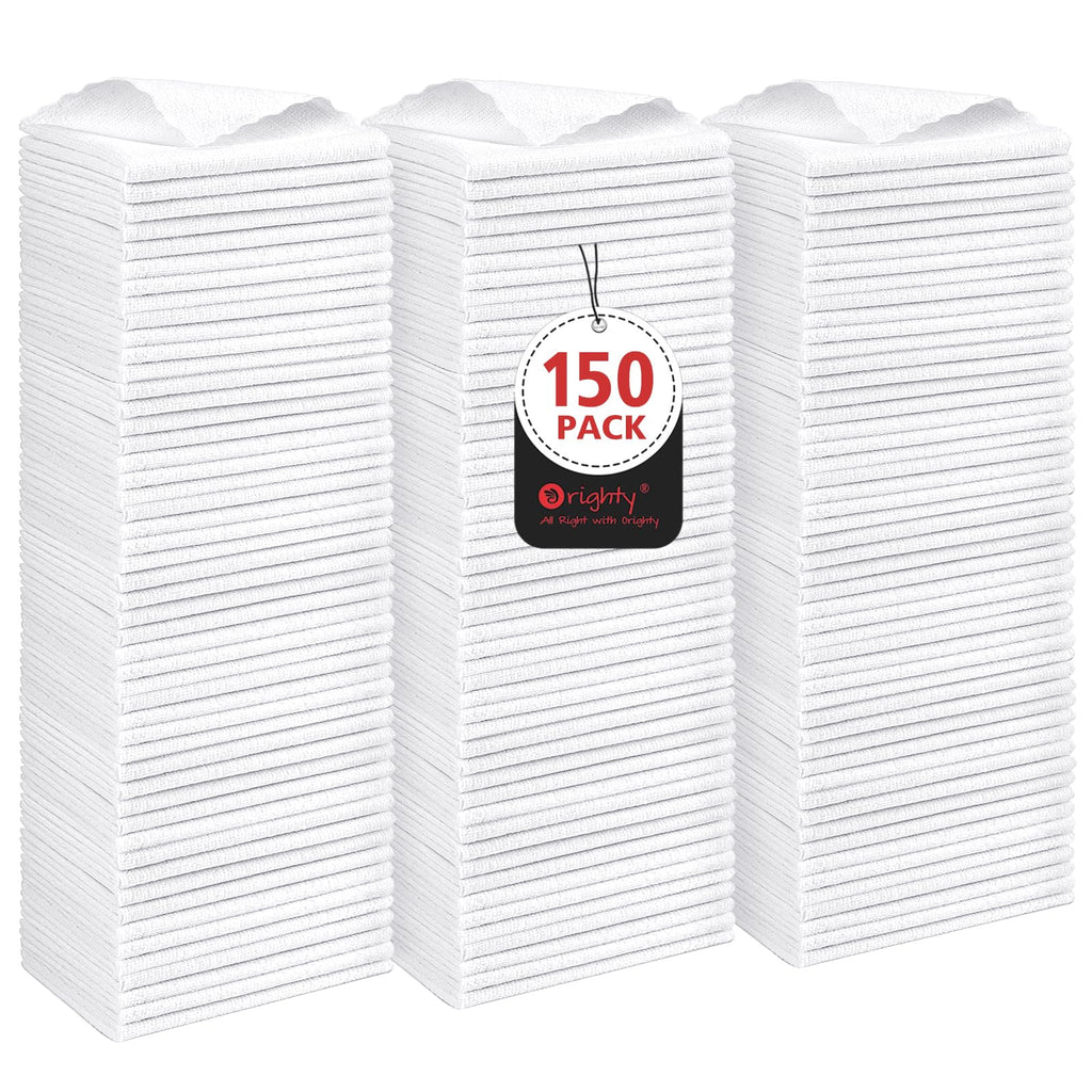 Orighty Cleaning Cloths, Shop Towels 150 Pack, Shop Rags Reusable, Microfiber Cleaning Rags Bulk for Cars, Multi-Purpose Lint Free Towels for Automotive, Mechanic, Kitchen, 29.2 x 29.2cm, White