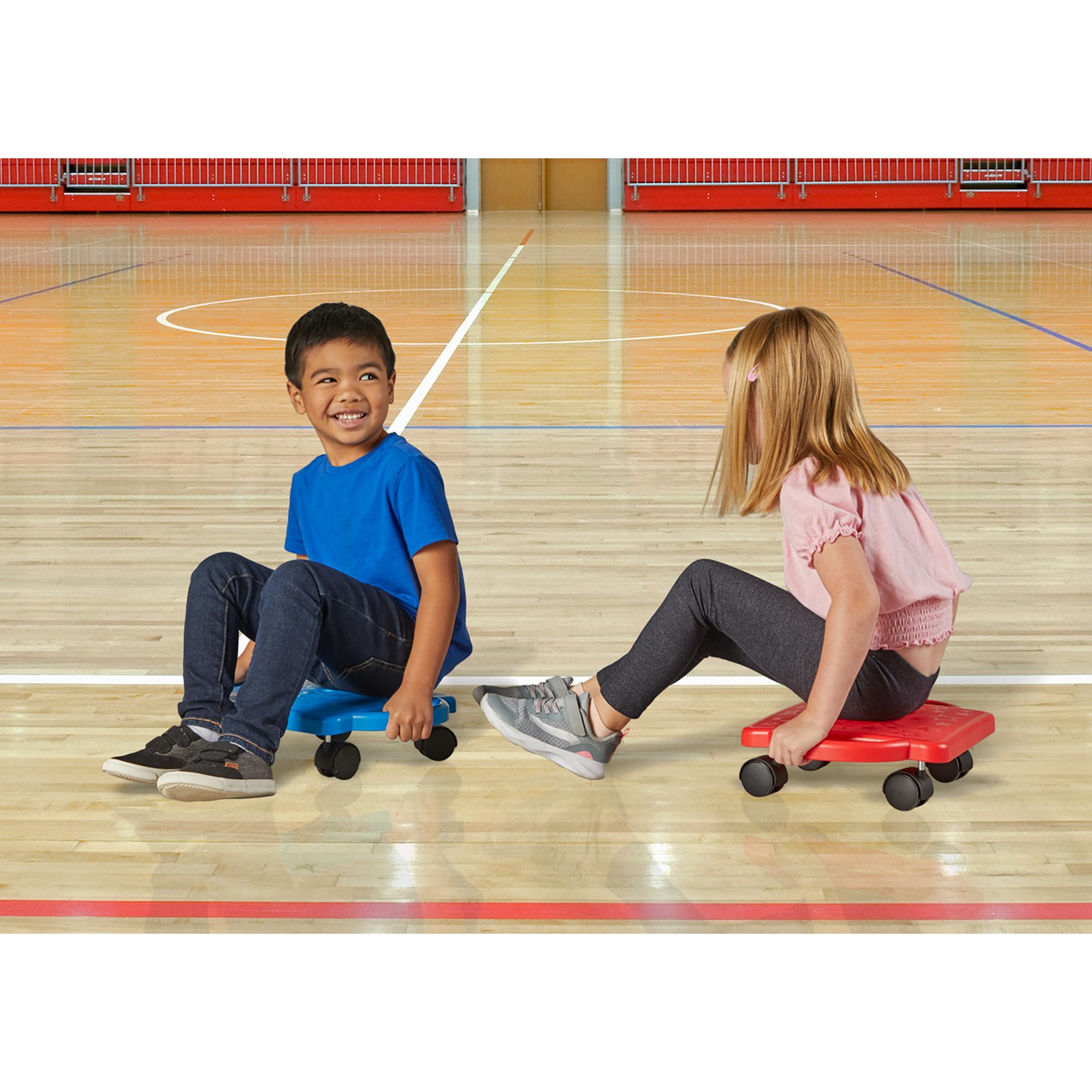 hand2mind Blue Indoor Scooter Board with Safety Handles for Kids Ages 6-12, Plastic Floor Scooter Board with Rollers, Physical Education for Home, Homeschool Supplies (Pack of 1)
