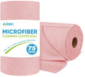 AIDEA Microfiber Cleaning Cloth Roll, 75PK, Tear Away Reusable Paper Towels, Pink Towels Lint Free Rags for House, Kitchen, Car Cleaning Supplies, 11.5"×11.5"