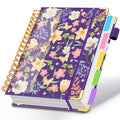 Spiral Journal Notebooks for Work, 300 Pages 5 Subject Notebook College Ruled with Dividers & Tabs, Notebook Journal for Women Students Note-Taking and Organizer (Purple Floral, B5(8"x10"))
