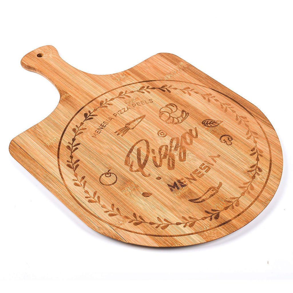 Menesia 12 Inch Premium Bamboo Pizza Peel with Handle,Wooden Pizza Paddle,Cutting Board for Fruit,Vegetables,Cheese,Bread(Circle)