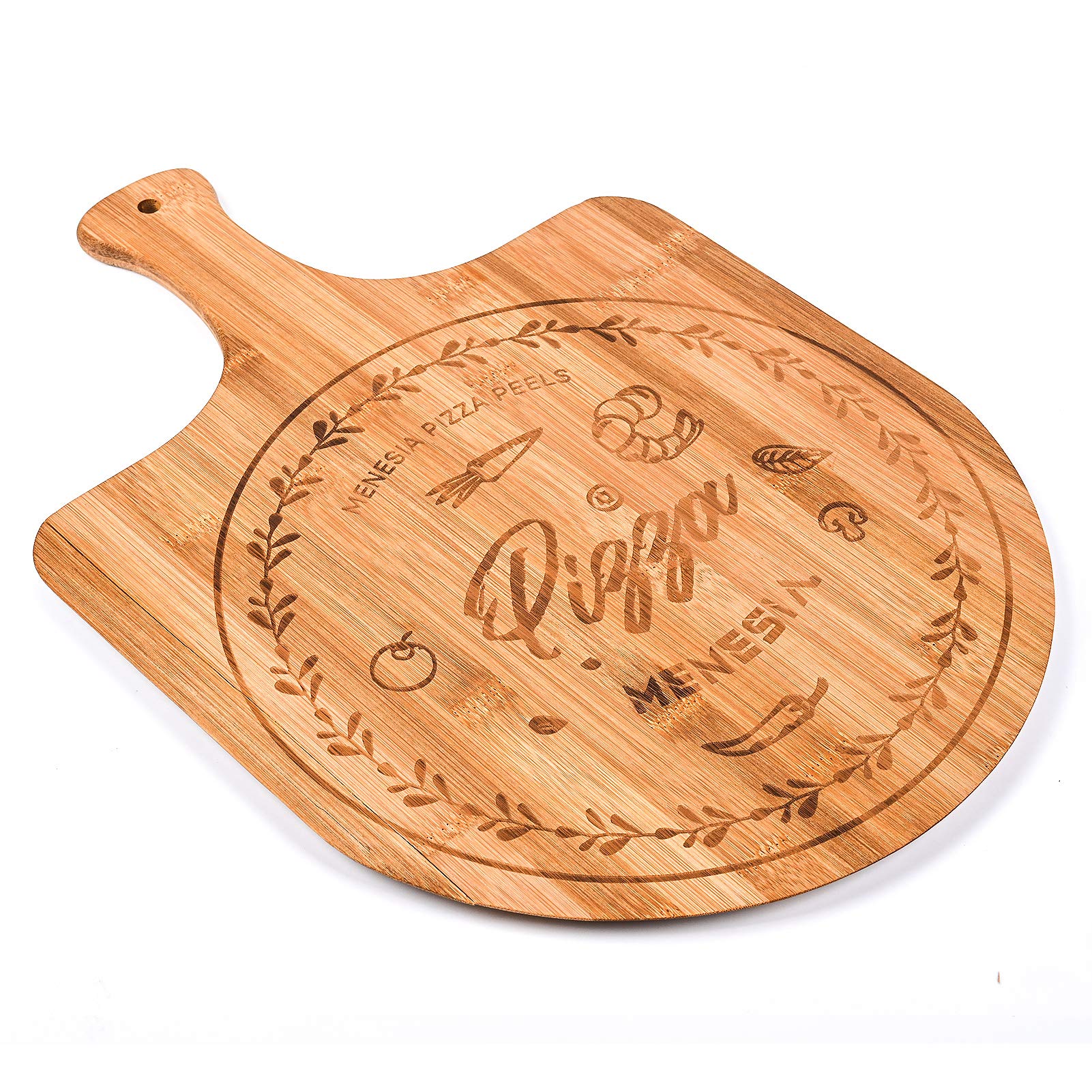 Menesia 12 Inch Premium Bamboo Pizza Peel with Handle,Wooden Pizza Paddle,Cutting Board for Fruit,Vegetables,Cheese,Bread(Circle)