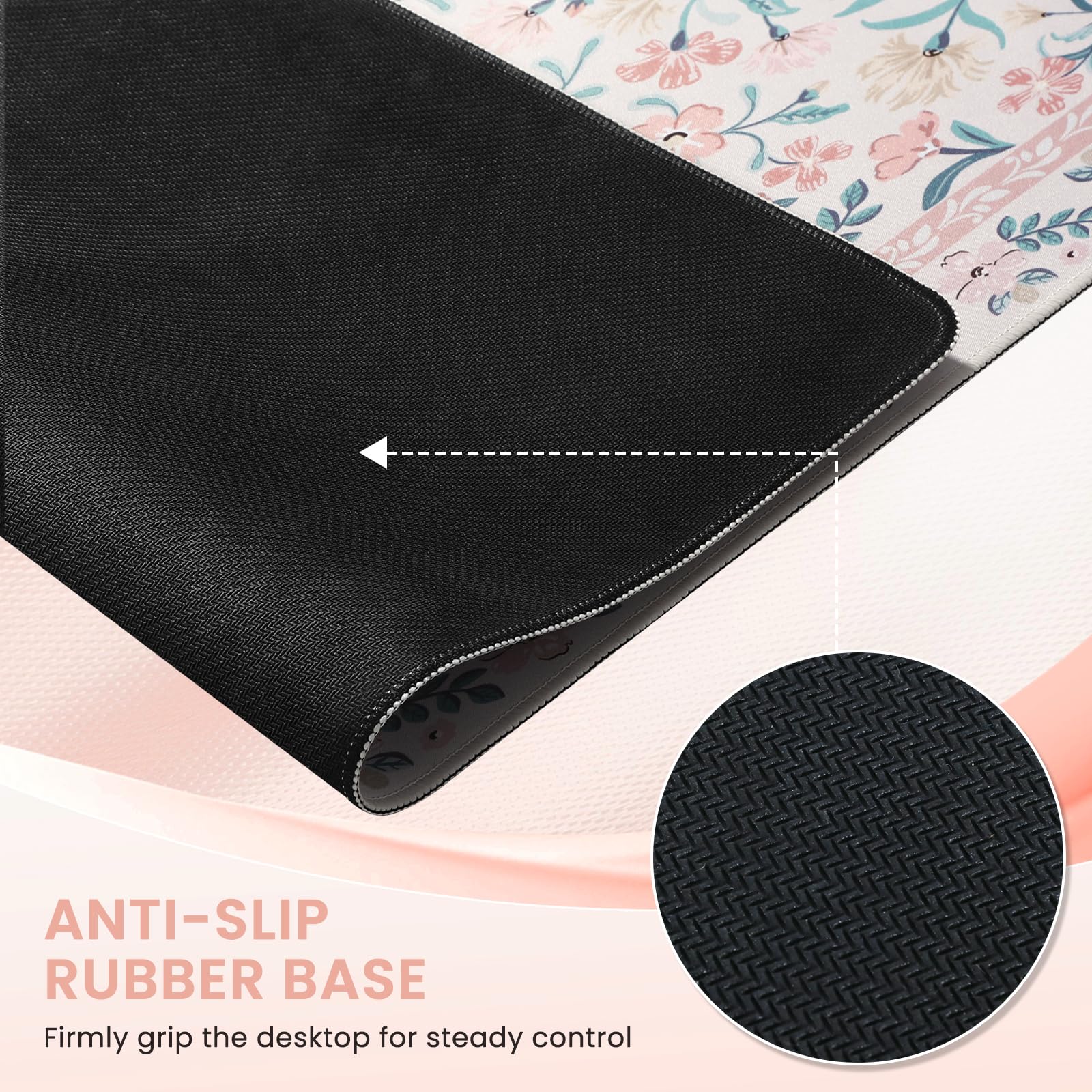 iCasso Desk Matt for Desktop, Black Desk Mat, Cute Desk Pad Mat, XXL Large Mouse Pad for Desk, Anti-Slip Big Mousepad with Stitched Edges, Keyboard Pad Mouse Mat for Computer (Pink)