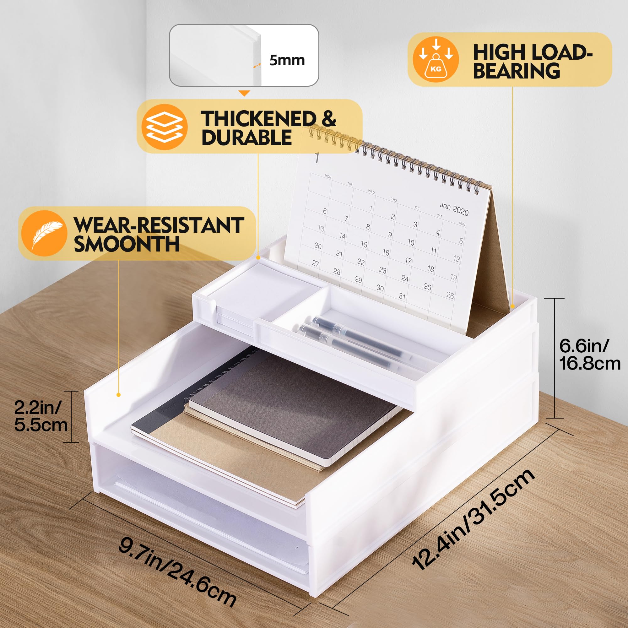 Eufrozy 3 Tier Stackable Letter Tray Paper Organizer, White Desk Paper Tray for Classroom Office Desktop Organizing Cardboard Inbox File Sorter A4 Paper Turn in Tray Document Storage Mail Holder