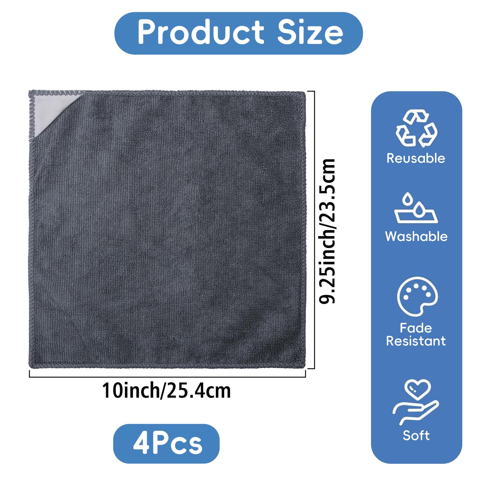 GoClimber 4 Pack Magnetic Microfiber Cleaning Cloth, Dry Erase Erasers Cleaner for Whiteboards, Blackboards, Chalkboards, Glassboards, Home, Office, School, Gray, 10'' x 9.25''