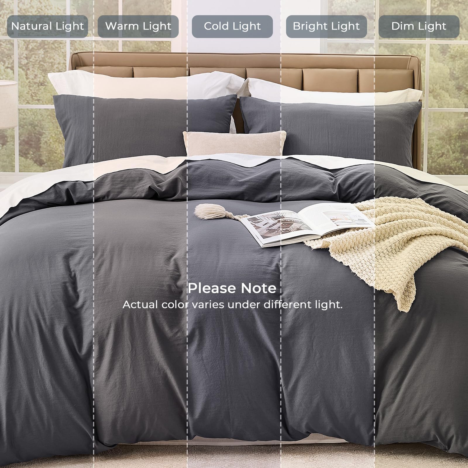 SASTTIE Duvet Cover Queen, 3-Piece Prewashed Ultra Soft Queen Bedding Set - Features Zipper Closure and Corner Ties, Includes 1 Duvet Cover 90x90 Inch & 2 Pillowcases, No Comforter, Dark Grey
