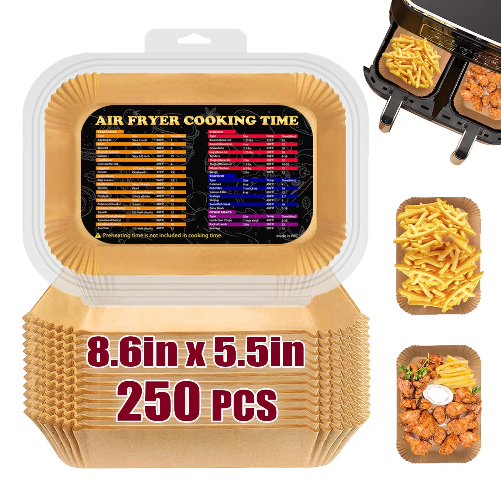 Air Fryer Liners for Ninja Dual, 250PCS Airfryer Liners for Ninja DZ550 DZ201, Parchment Paper for Air Fryer Disposable Air Fryer Parchment Paper Liners Rectangle 8.6 x 5.5 inch
