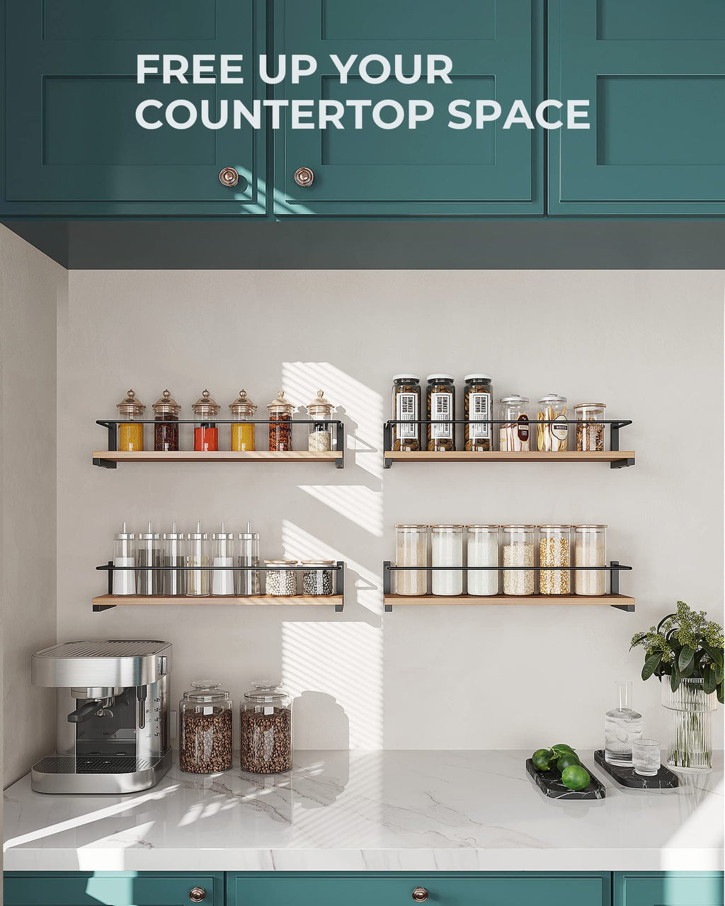 OROPY Wood Spice Racks Wall Mounted, Rustic Hanging Spice Storage Organizer, Kitchen Wall Spice Rack, 2 Pack