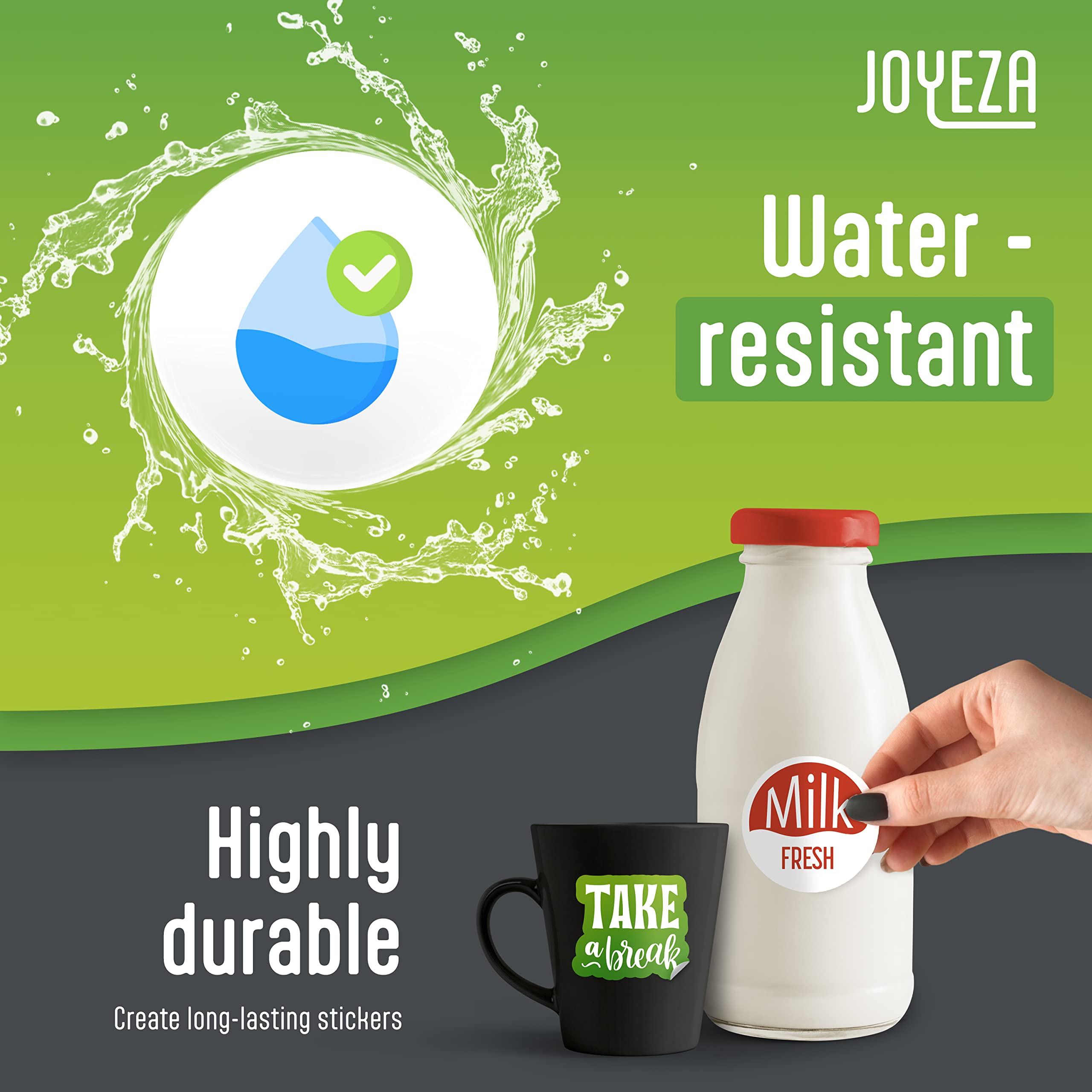 JOYEZA Premium Printable Vinyl Sticker Paper for Inkjet Printer - 25 Sheets Matte White Waterproof, Dries Quickly Vivid Colors, Holds Ink Well- Tear Resistant - Inkjet & Laser Printer