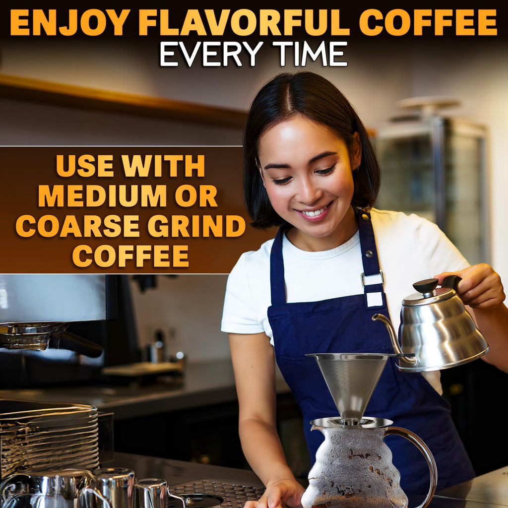 Pour Over Coffee Dripper - 3.18x4.48 Stainless Steel Pour Over Coffee Maker with Large Plastic Handle, Wide Secure Base and a Brush for Cleaning - Ensures Well-Balanced and Reach Tea Infuser