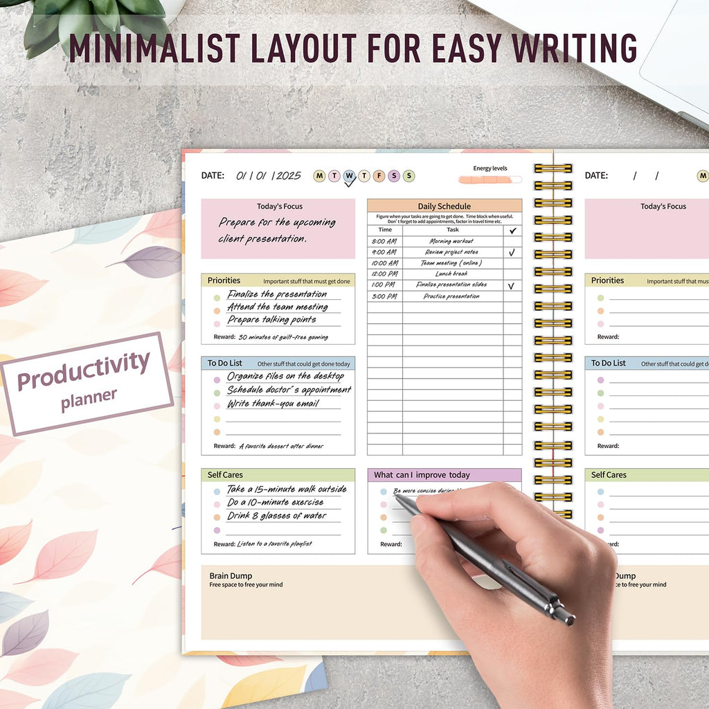 ADHD Planner for Women，Daily Productivity Planner with Task Management Organizer for Neurodivergent Adult,Teens , Self-Cares, Daily Schedule,To-Do List,Brain Dump,ADHD Journal with Cardboard Cover to