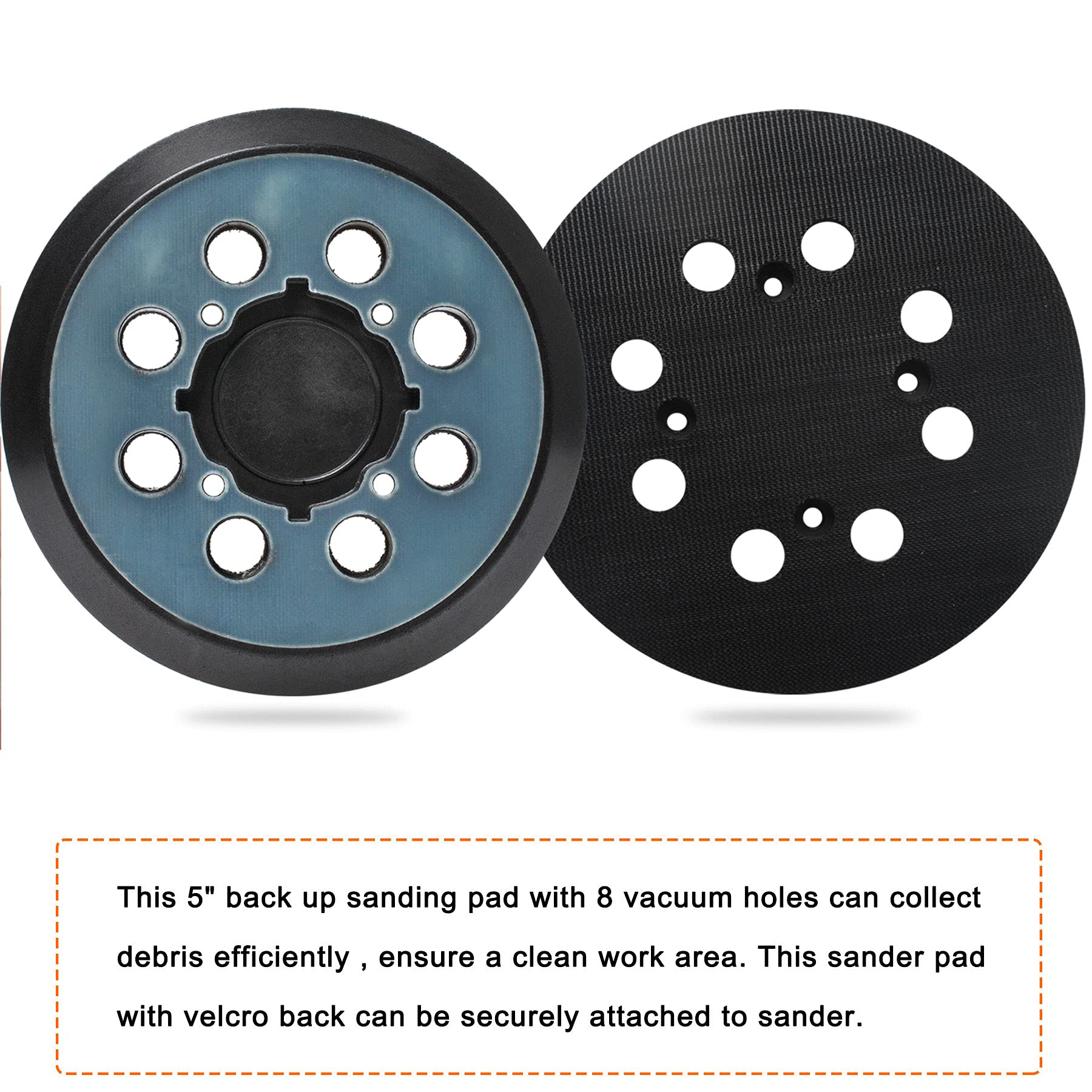 Wadoy 5 Inch Sander Pad Replacement Compatible with Dewalt Orbital Sander DWE6421 DWE6421K DWE6423 DWE6423K DCW210B, 8 Hole Hook and Loop Sanding Pad Replaces DWE64233 N329079 RSP54(2 Pcs)