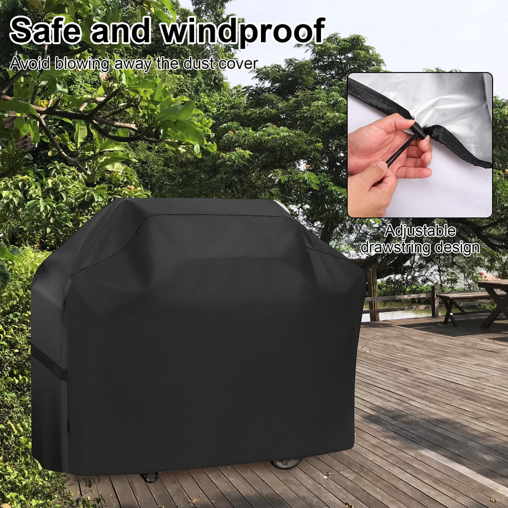 Heavy Duty BBQ Grill Cover,Rip Proof Barbecue Gas Cover with Hook and Loop Straps and Adjustable Drawstring for Outdoor Grill, Waterproof, Weather Resistant