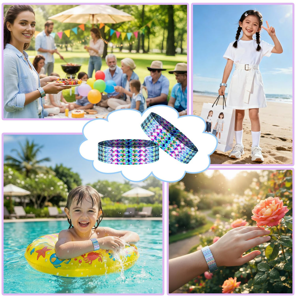 Acidea 500pcs Holographic Wristbands for Events, Waterproof and Sturdy Plastic Wristbands, Adjust Party Paper Wist Bands for Event Amusement Parks Bars Music Festivals Neon Wrist Bands
