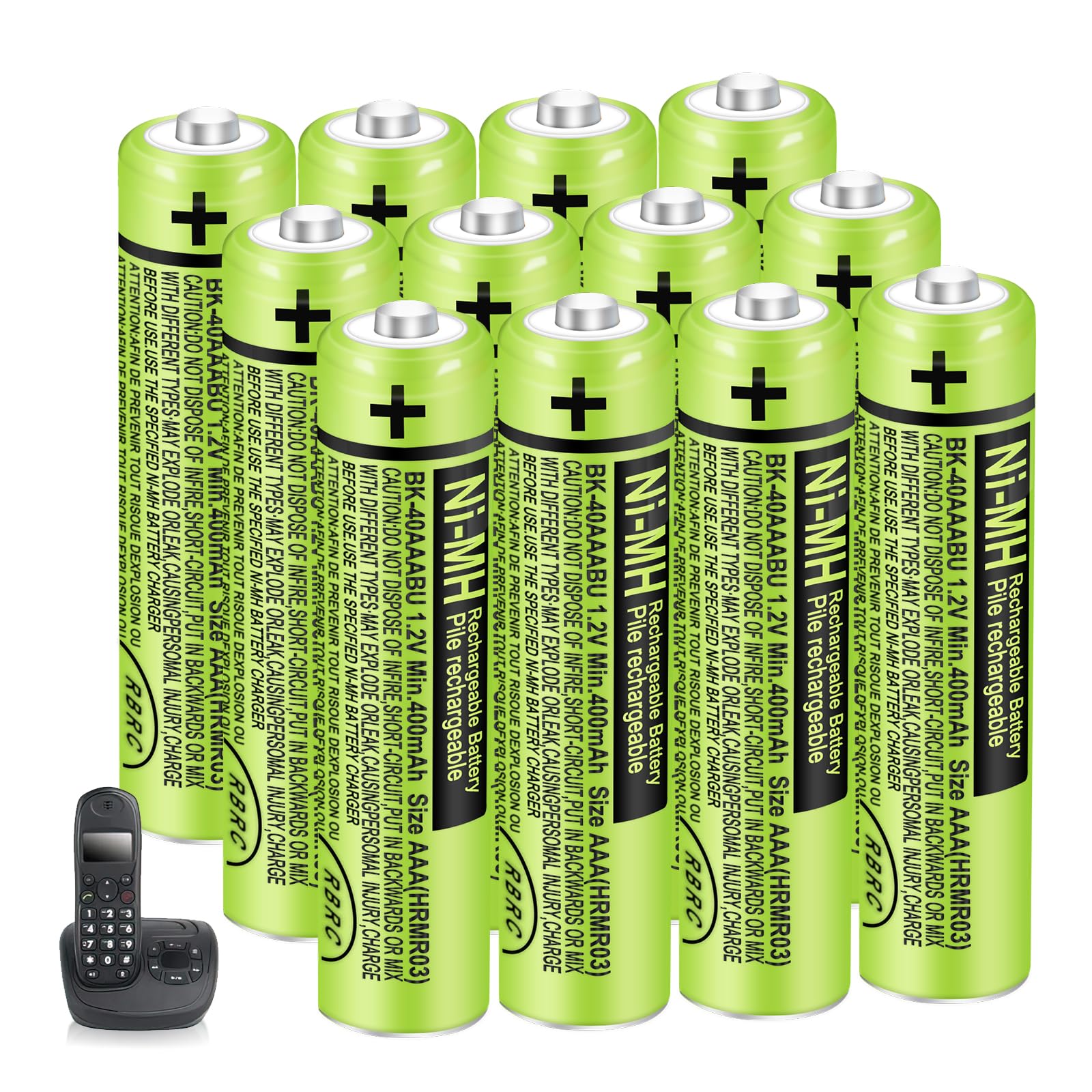 EOCIK 12 Pack BK-40AAABU NI-MH Rechargeable AAA Batteries for Panasonic, 400mAh 1.2V NI-MH AAA Rechargeable Batteries for Panasonic Cordless Phones,Remote Controls, Electronics