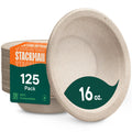 100% Compostable 16 oz. Paper Bowls [125-Pack] Heavy-Duty Disposable, Bulk Pack, Eco-Friendly Natural Unbleached Bagasse, Hot or Cold Use, Biodegradable Made of Sugar Cane Fibers