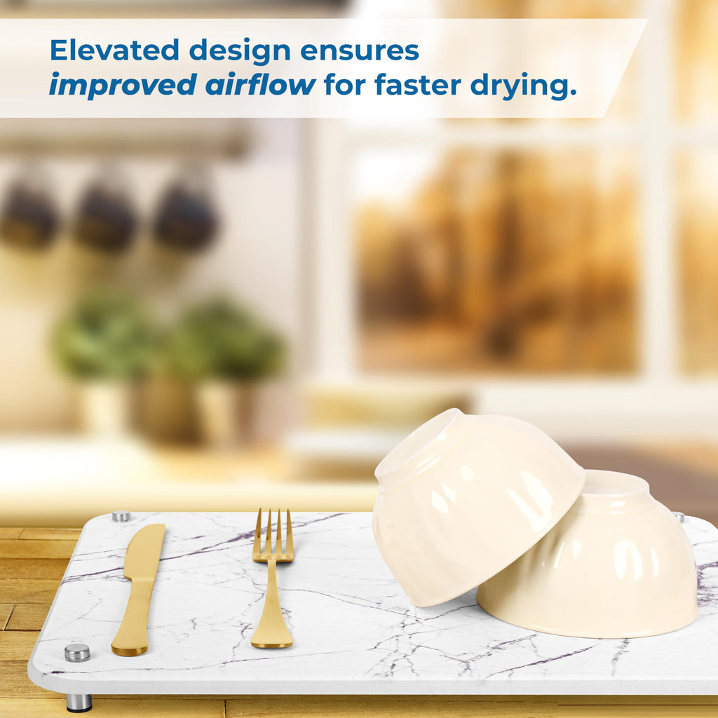 Spaceneat Diatomite Stone Drying Mat for Kitchen Counter - Rapid Moisture Removal - 15.7" x 11.8" Large Dish Drying Stone - White Marble
